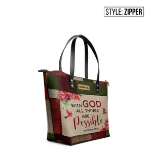 With God All Things Are Possible Matthew 19 26 TTRZ24104152QM Leather Tote Bag