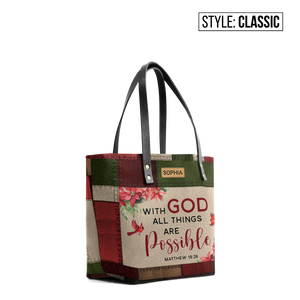 With God All Things Are Possible Matthew 19 26 TTRZ24104152QM Leather Tote Bag