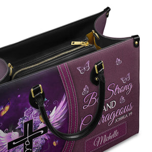 Be Strong And Courageous Joshua 1 9 Butterfly Purple Rose DNRZ1601003A Leather Bag