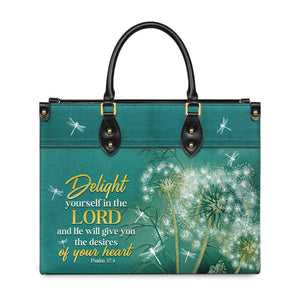 Delight Yourself In The Lord Psalm 37 4 Dandelion Dragonfly DNRZ0102002A Leather Bag
