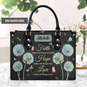 Faith Makes All Things Possible Dandelion Dragonfly NNRZ3101003A Leather Bag