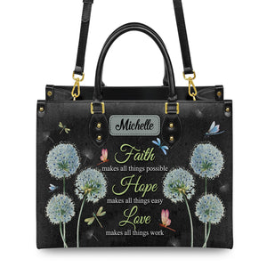 Faith Makes All Things Possible Dandelion Dragonfly NNRZ3101003A Leather Bag