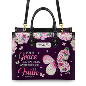 For By Grace You Have Been Saved Through Faith Ephesians 2 8 Butterfly Flower DNRZ2701001A Leather Bag