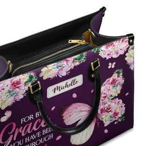 For By Grace You Have Been Saved Through Faith Ephesians 2 8 Butterfly Flower DNRZ2701001A Leather Bag