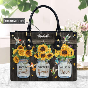 Live By Faith Grow In Grace Walk In Love Butterfly Hummingbird DNRZ3001001A Leather Bag