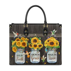 Live By Faith Grow In Grace Walk In Love Butterfly Hummingbird DNRZ3001001A Leather Bag