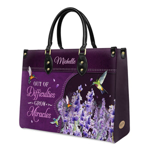 Out Of Difficulties Grow Miracles 1 Peter 5 10 Hummingbird Lavender NNRZ0302001A Leather Bag
