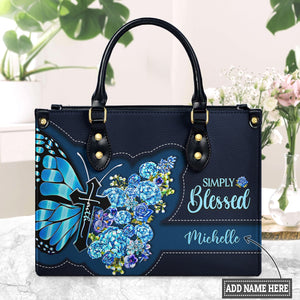 Simply Blessed Blue Butterfly Flower DNRZ0202001A Leather Bag