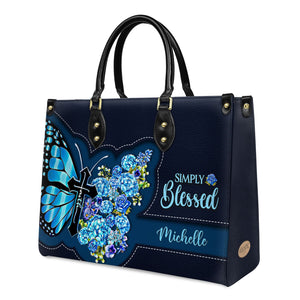 Simply Blessed Blue Butterfly Flower DNRZ0202001A Leather Bag