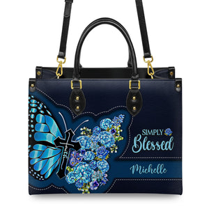 Simply Blessed Blue Butterfly Flower DNRZ0202001A Leather Bag