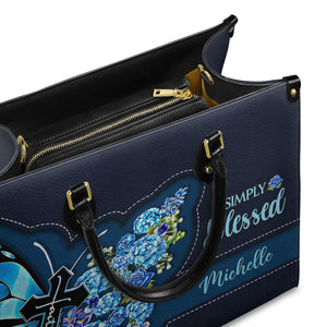 Simply Blessed Blue Butterfly Flower DNRZ0202001A Leather Bag