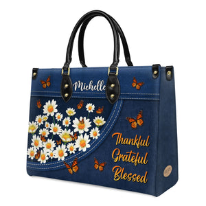 Thankful Grateful Blessed Daisy Butterfly DNRZ3101004A Leather Bag