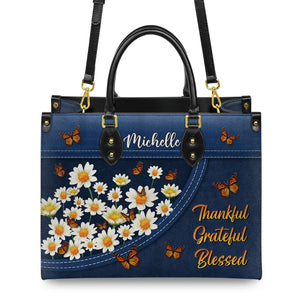 Thankful Grateful Blessed Daisy Butterfly DNRZ3101004A Leather Bag