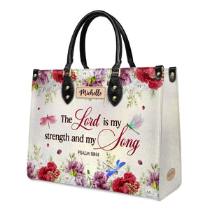 The Lord Is My Strength And My Song Psalm 118 14 Dragonfly Flower DNRZ3001002A Leather Bag