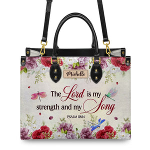 The Lord Is My Strength And My Song Psalm 118 14 Dragonfly Flower DNRZ3001002A Leather Bag