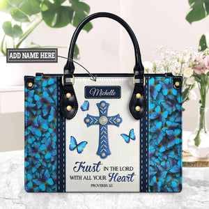 Trust in the Lord Proverbs 3 5 Blue Butterfly DNRZ1701001A Leather Bag