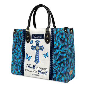 Trust in the Lord Proverbs 3 5 Blue Butterfly DNRZ1701001A Leather Bag