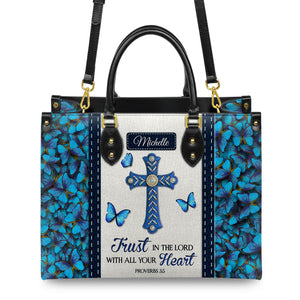 Trust in the Lord Proverbs 3 5 Blue Butterfly DNRZ1701001A Leather Bag