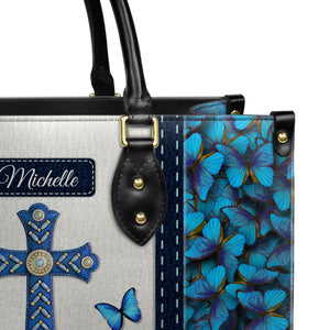 Trust in the Lord Proverbs 3 5 Blue Butterfly DNRZ1701001A Leather Bag