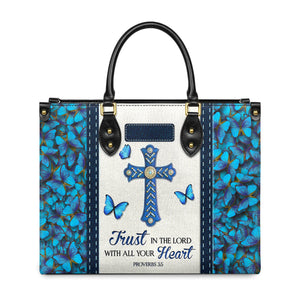 Trust in the Lord Proverbs 3 5 Blue Butterfly DNRZ1701001A Leather Bag