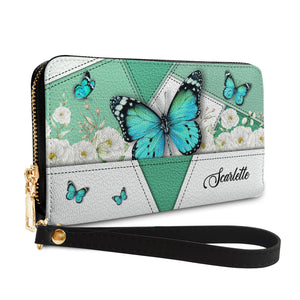 Walk By Faith Not By Sight Flower Butterfly NNRZ110723140 Zip Around Leather Wallet